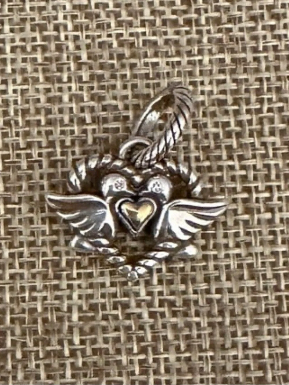Brighton Silver-Tone Winged Bird Charm with Gold Heart Accent